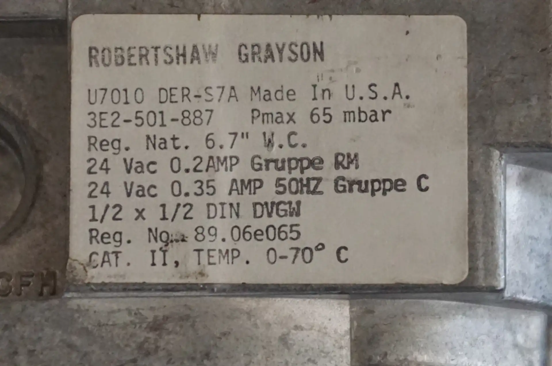 Robertshaw Grayson U7010 Gaskombiregler Unitrol – Ansicht 3