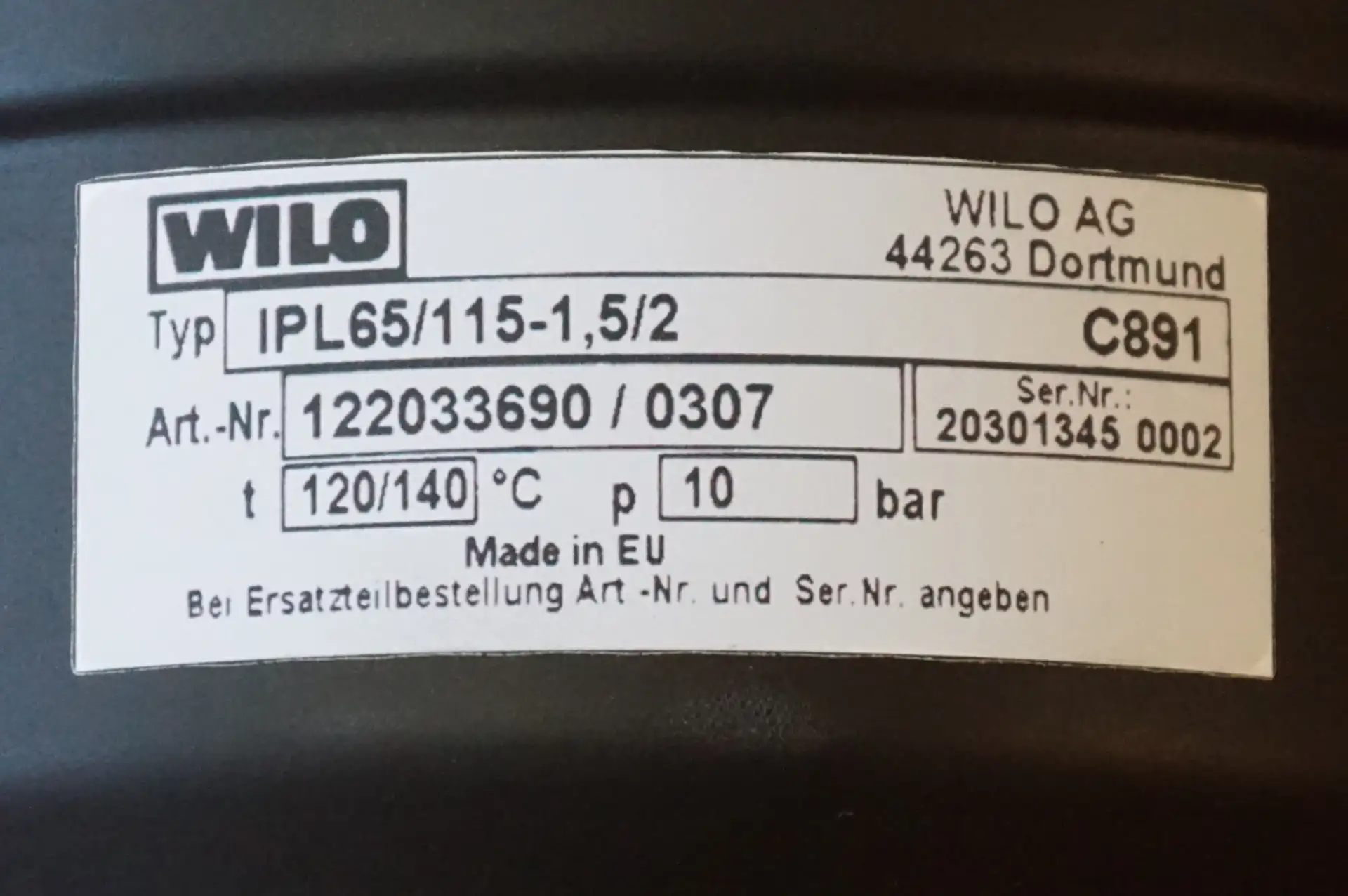 Wilo VeroLine Trockenläufer Kreiselpumpe Heizkreispumpe IPL 65/115-1,5/2  UNBENUTZT – Ansicht 8