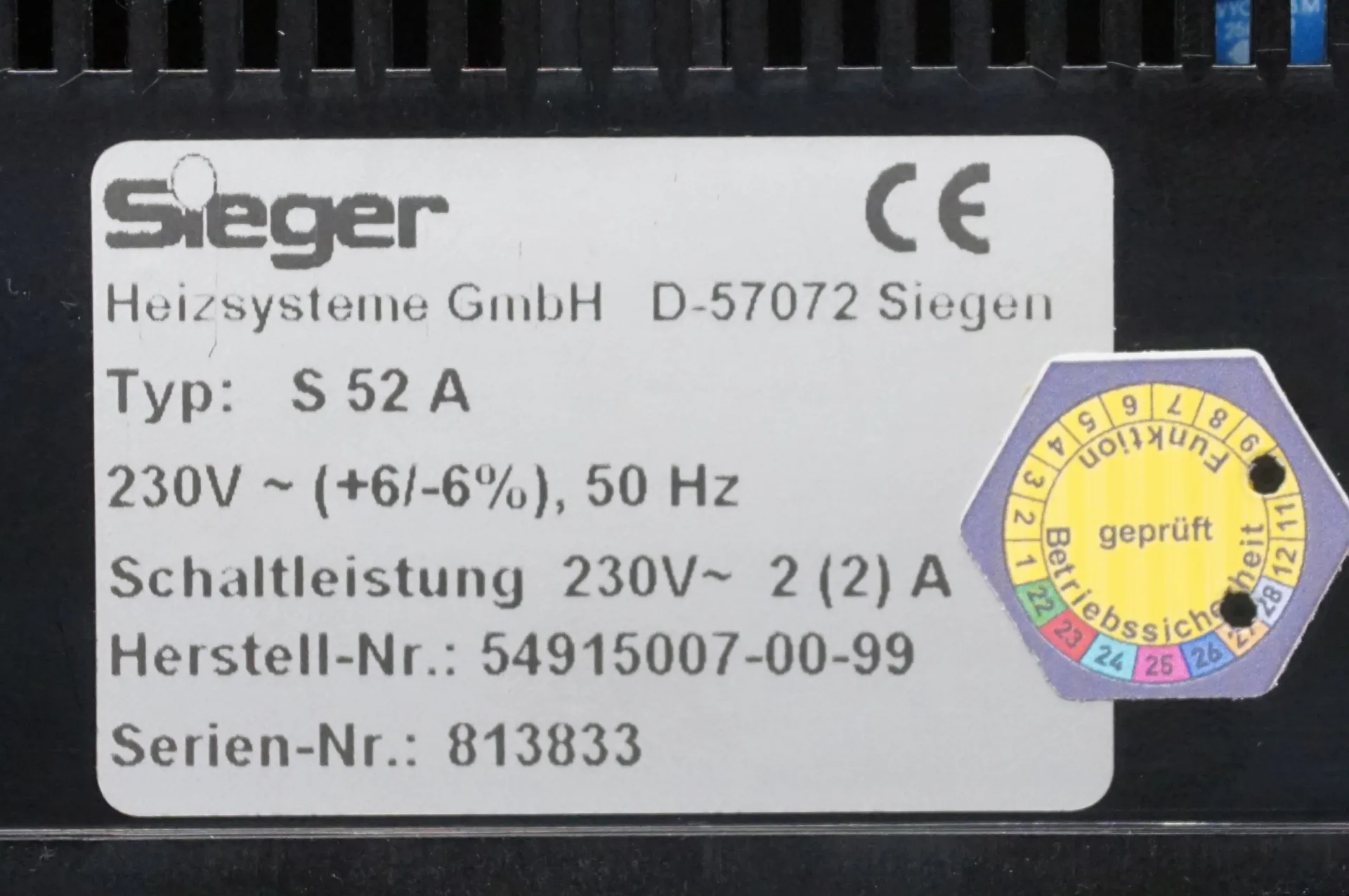 Sieger S 52A Kesselregelung