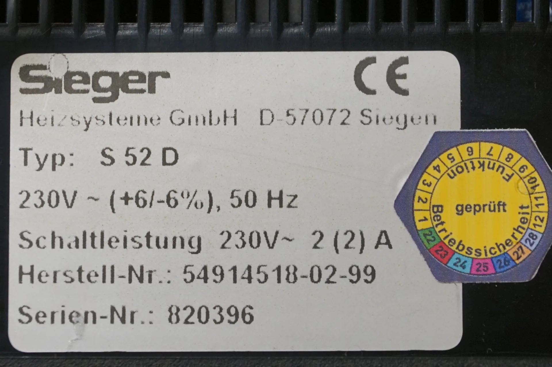 Sieger / EBV S 52D Kesselregelung ( Gamma 2 B )