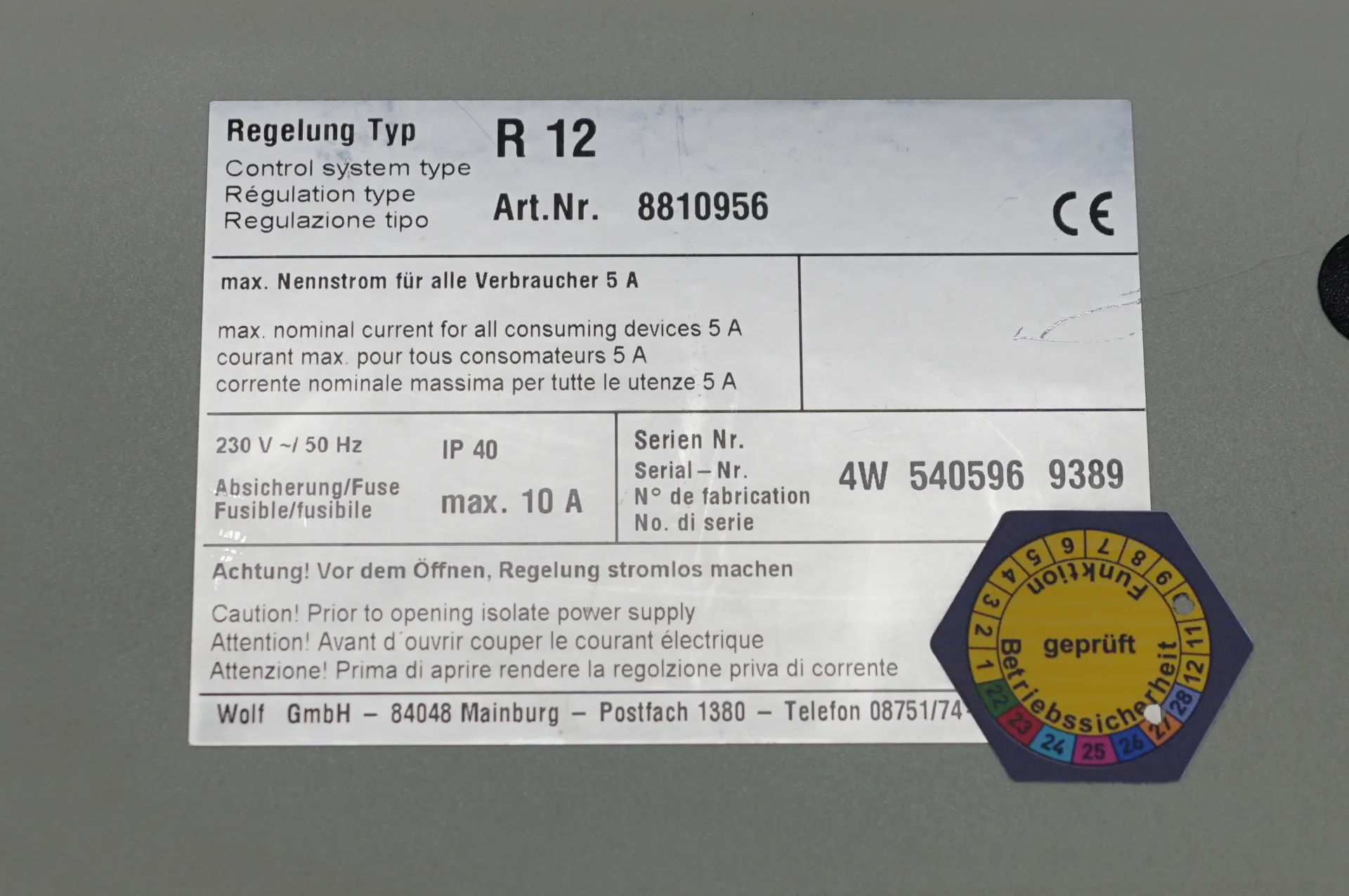 Wolf R12 4W DigiCompact 8810956 Kesselregelung