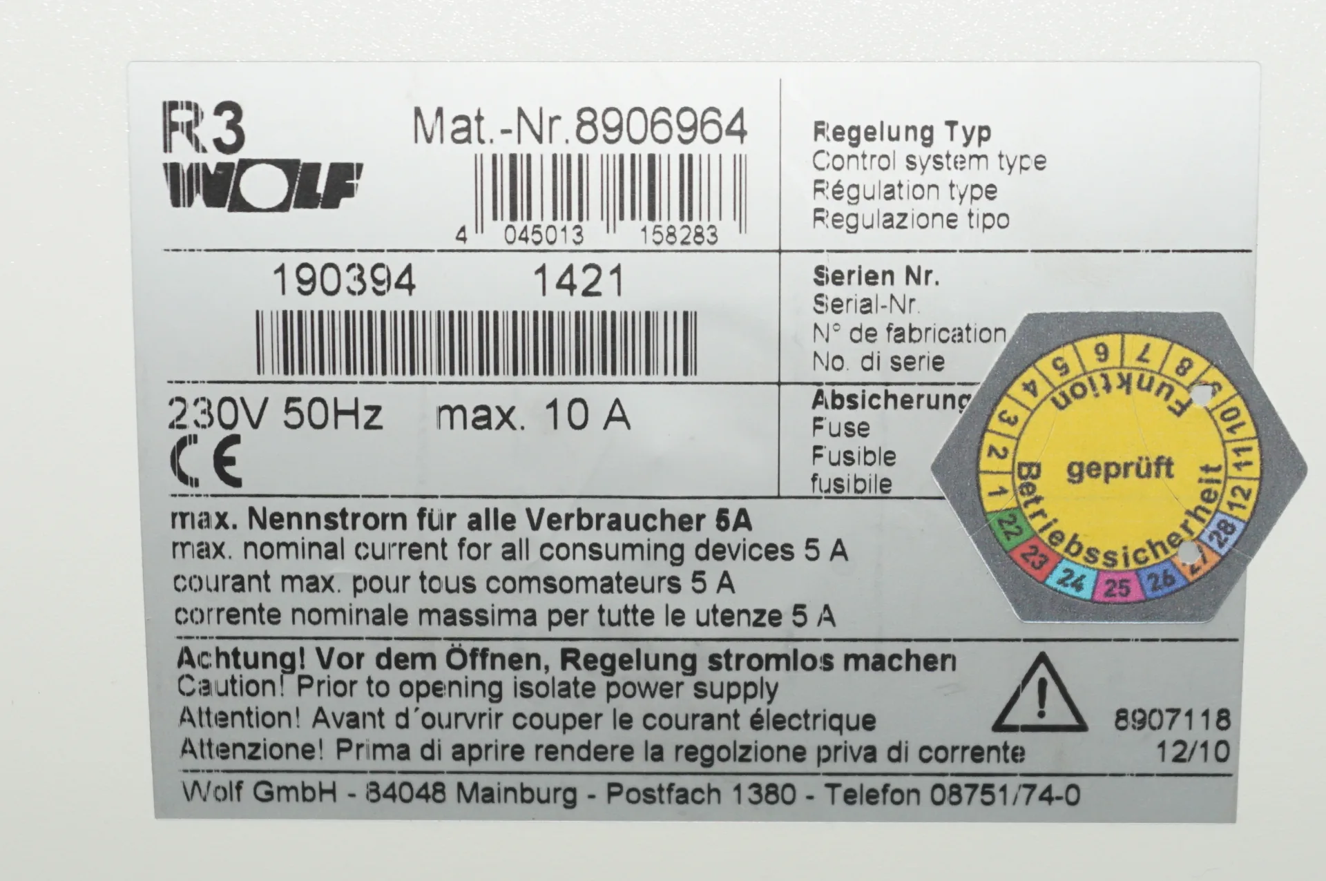 Wolf R3 8904990  R16  Kesselregelung mit Bedienmodul