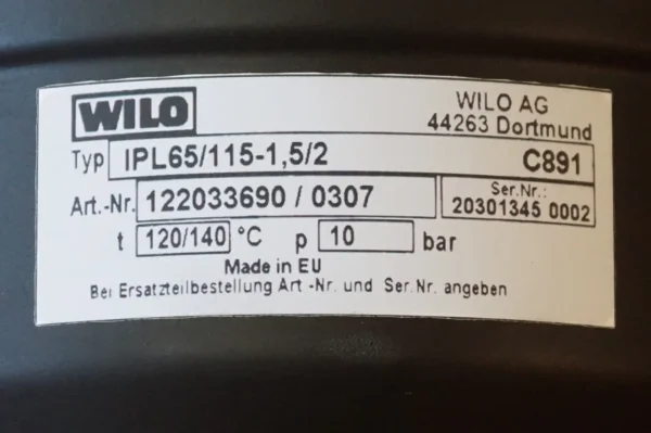 Wilo VeroLine Trockenläufer Kreiselpumpe Heizkreispumpe IPL 65/115-1,5/2  UNBENUTZT – Bild 8