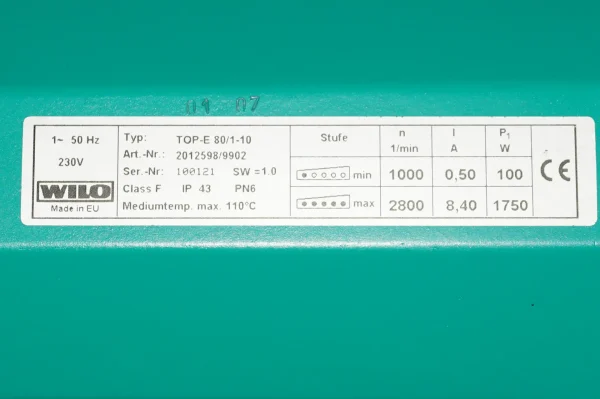 Wilo TOP E 80/1-10 Heizkreispumpe UNBENUTZT – Bild 7